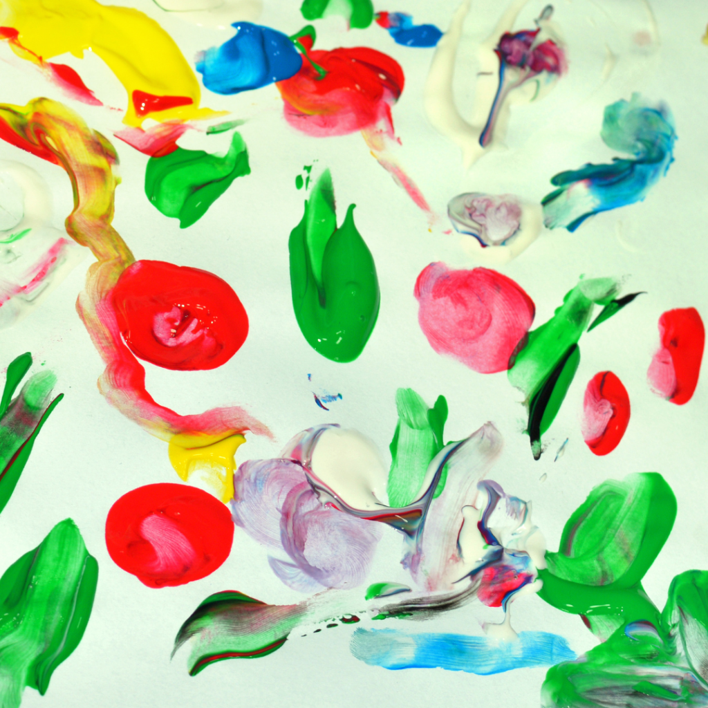 an image of a painting with red, green, purple, and blue blobs