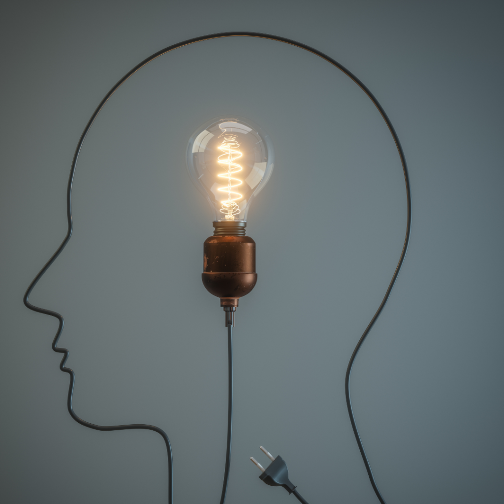 lightbulb inside an outline of a human head to show creativity 